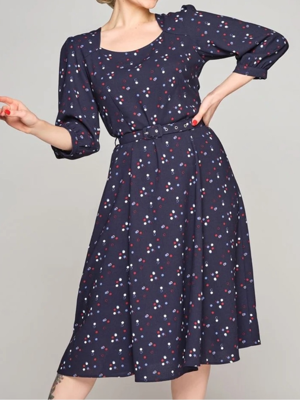 Emmalyn Chalk Polka Flared Dress
